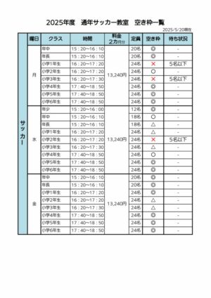 2025年度通年サッカー空き枠表のサムネイル