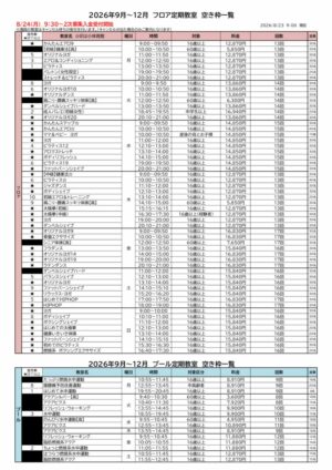 2026年9月～ 募集人数と空き枠表のサムネイル