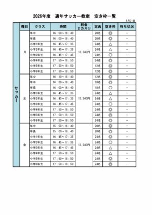2026年度9月通年空き枠表のサムネイル